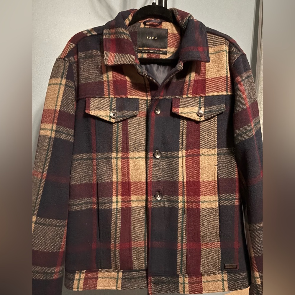Zara Men's Plaid Jacket - Red and Black